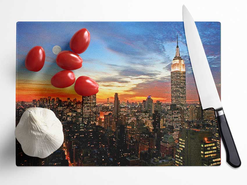 Moonlit Empire State Building Glass Chopping Board