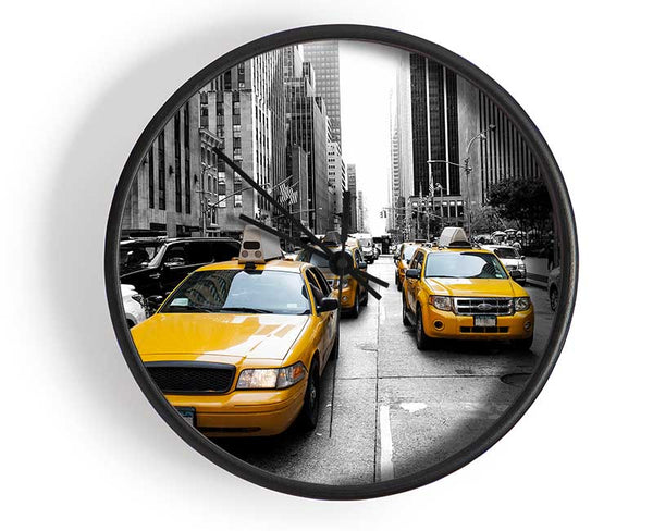 Yellow Cabs On The Inner City Steets Clock - Wallart-Direct UK