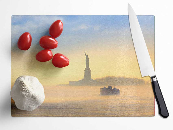 Mist Over The Statue Of Liberty Glass Chopping Board