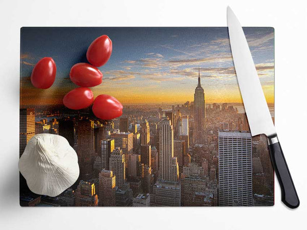 Sunrise Over The City That Never Sleeps Glass Chopping Board