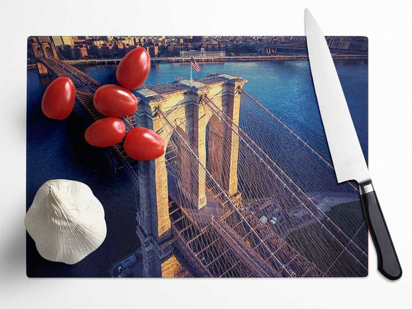 Brooklyn Bridge Above Glass Chopping Board