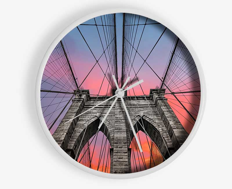 Fire Skies Above Brooklyn Bridge Clock - Wallart-Direct UK