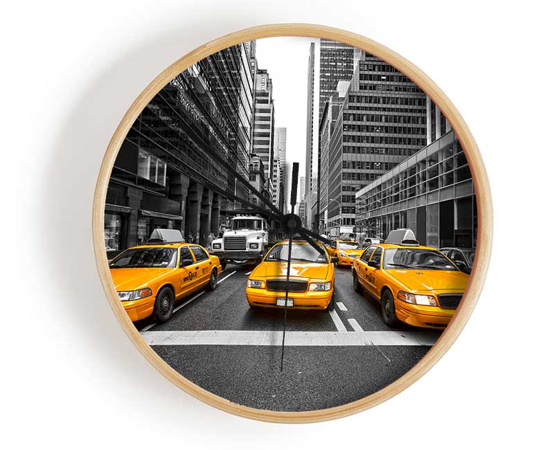 Yellow Taxi Cabs In NYC Clock - Wallart-Direct UK