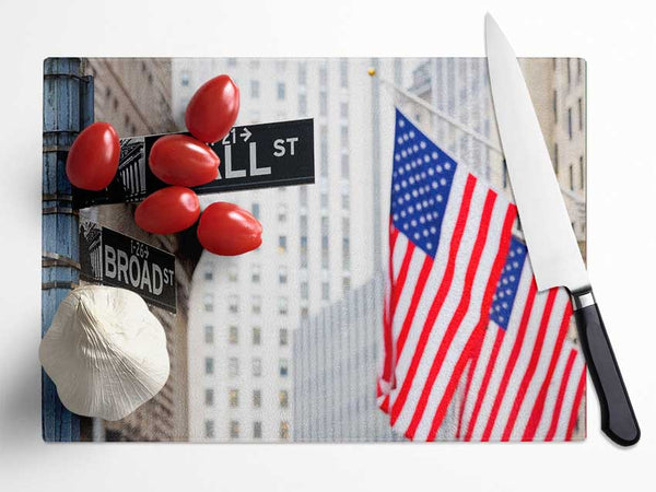 Wall Street American Flags Glass Chopping Board