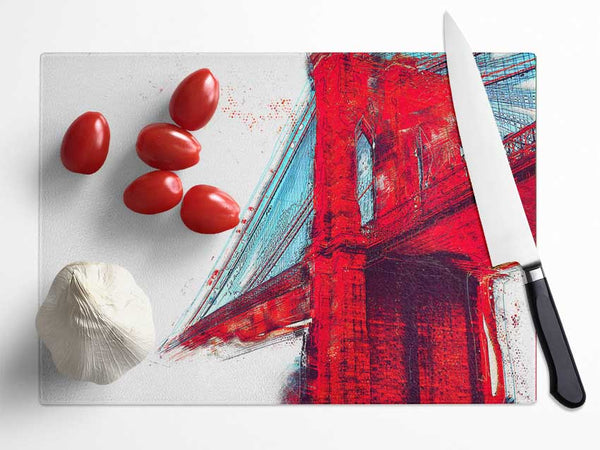 Red Funky Brooklyn Bridge Glass Chopping Board