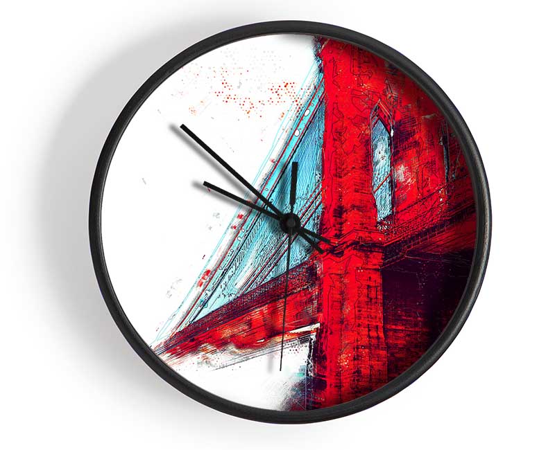 Red Funky Brooklyn Bridge Clock - Wallart-Direct UK