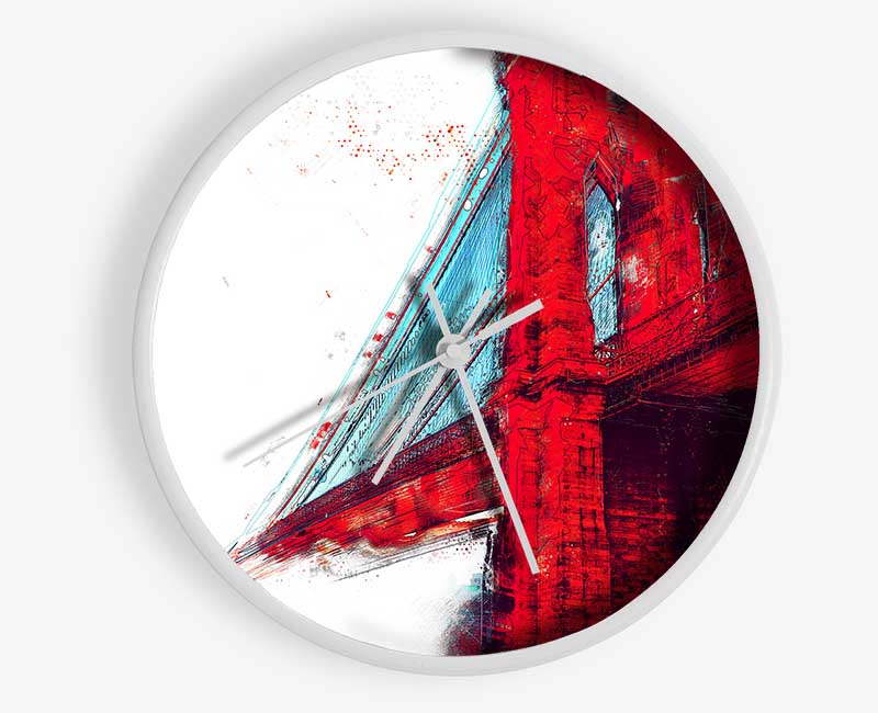 Red Funky Brooklyn Bridge Clock - Wallart-Direct UK