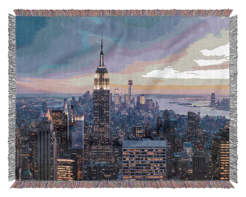 Twinkling Lights Of The Big Apple Woven Blanket