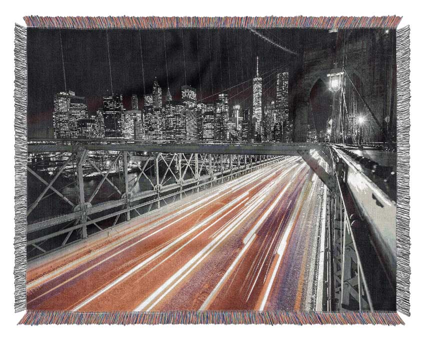 Speed Of Light On Brooklyn Bridge 2 Woven Blanket