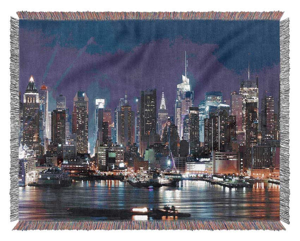 NYC Harbour At Night Woven Blanket