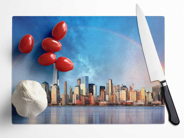 Rainbow Over The Big Apple Glass Chopping Board