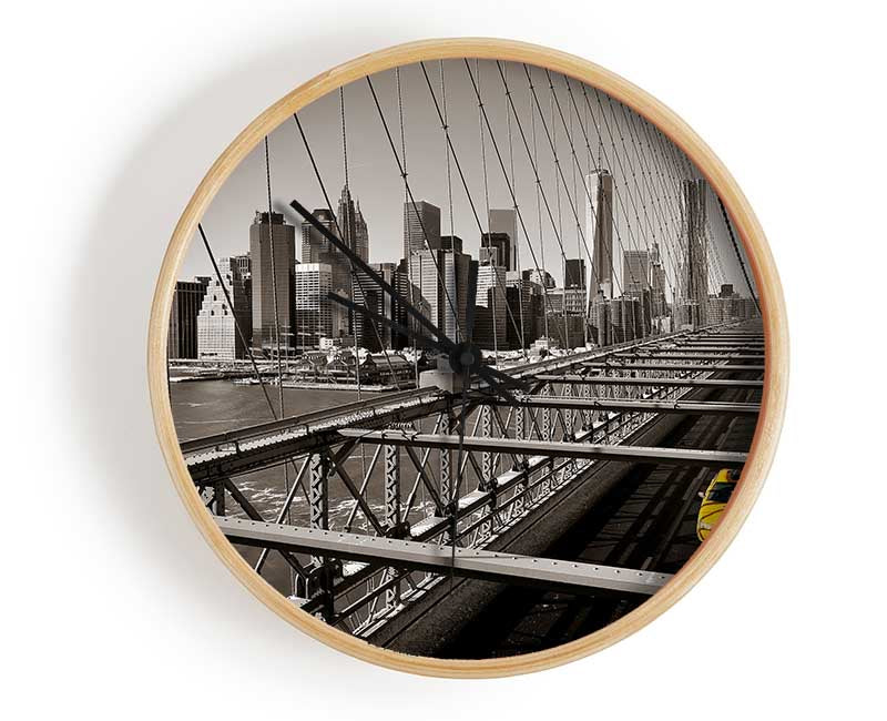 Brooklyn Bridge Yellow Cab Leaving NYC Clock - Wallart-Direct UK