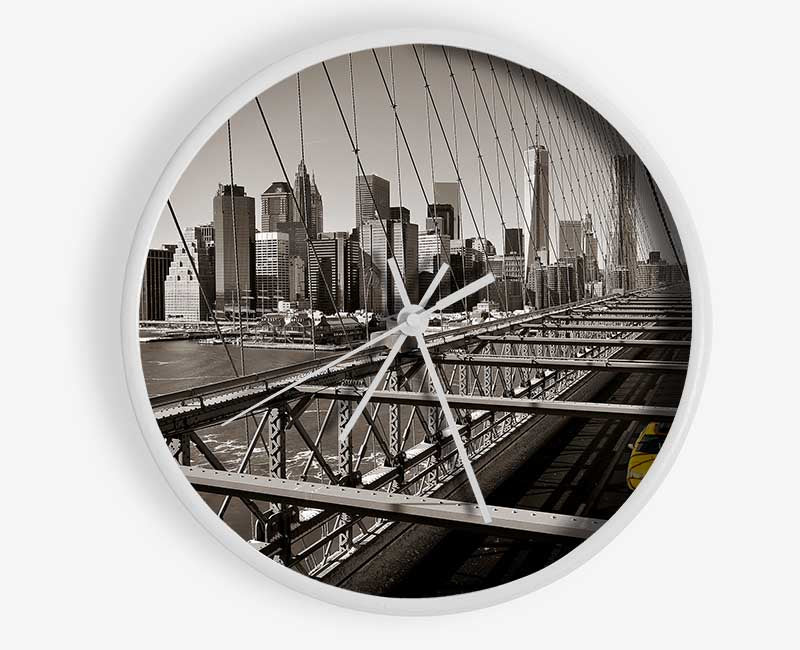 Brooklyn Bridge Yellow Cab Leaving NYC Clock - Wallart-Direct UK