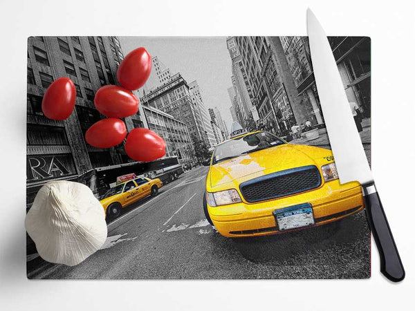 Yellow Cabs In NYC Glass Chopping Board