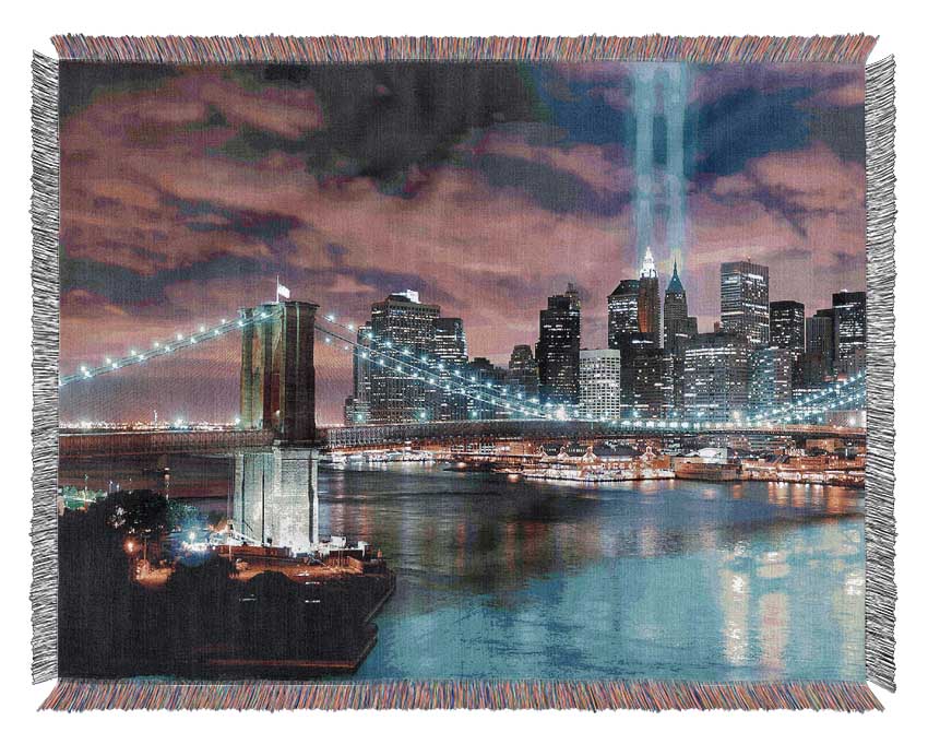 Stunning City Lights Over The Brooklyn Bridge Woven Blanket