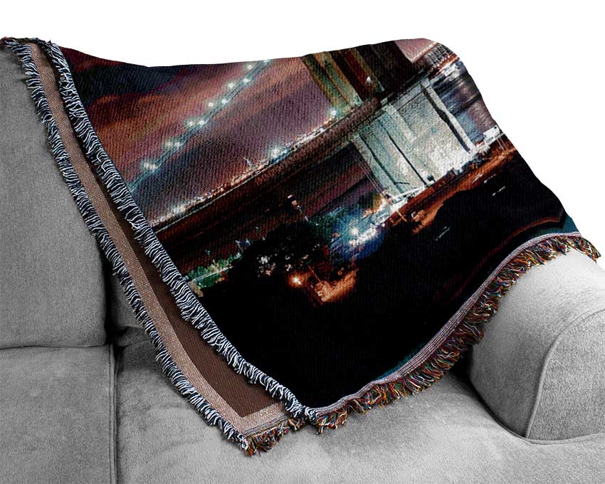 Stunning City Lights Over The Brooklyn Bridge Woven Blanket