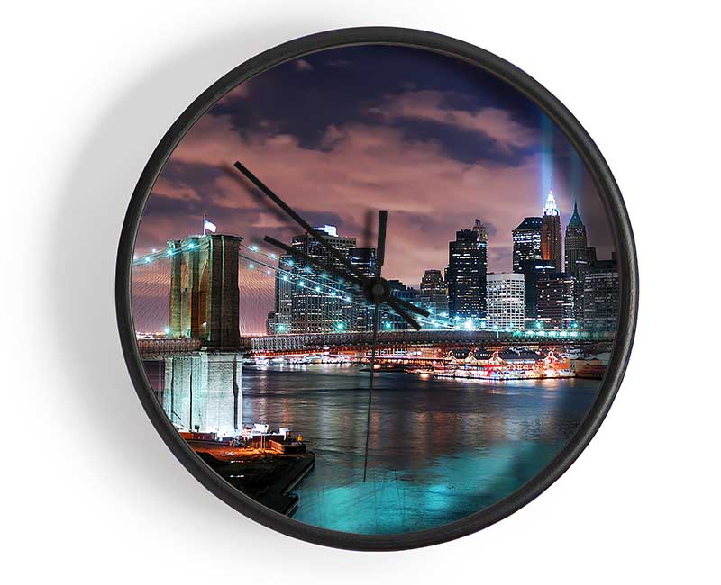 Stunning City Lights Over The Brooklyn Bridge Clock - Wallart-Direct UK