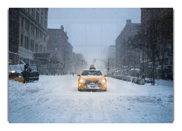 Gelbes Taxi im Schnee