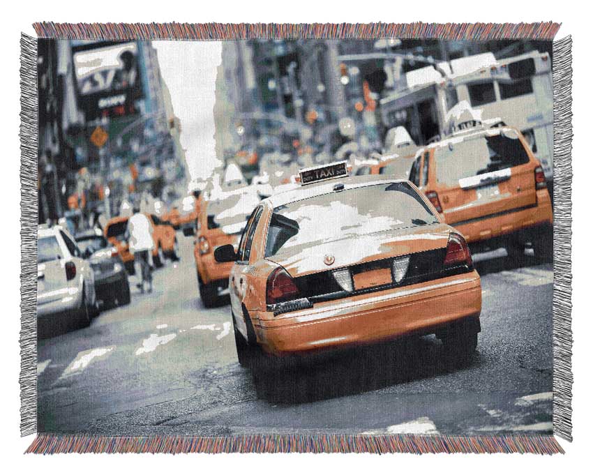 Yellow Taxis On The City Streets Woven Blanket