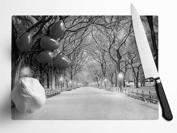 Winter Stroll Through Central Park Glass Chopping Board