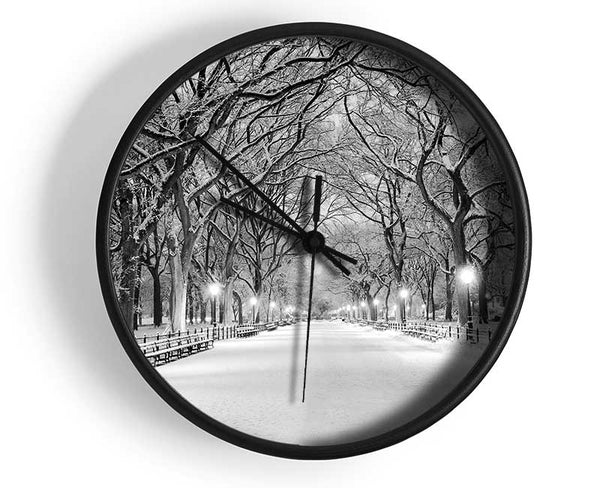 Winter Stroll Through Central Park Clock - Wallart-Direct UK