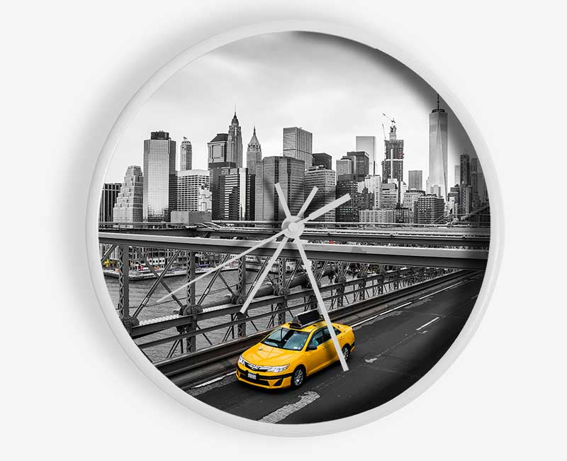 Yellow Cab On Brooklyn Bridge Clock - Wallart-Direct UK