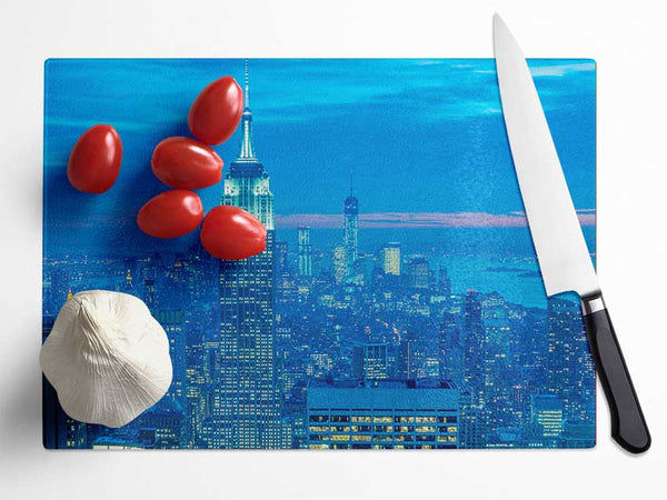 Empire State Building Blues Glass Chopping Board