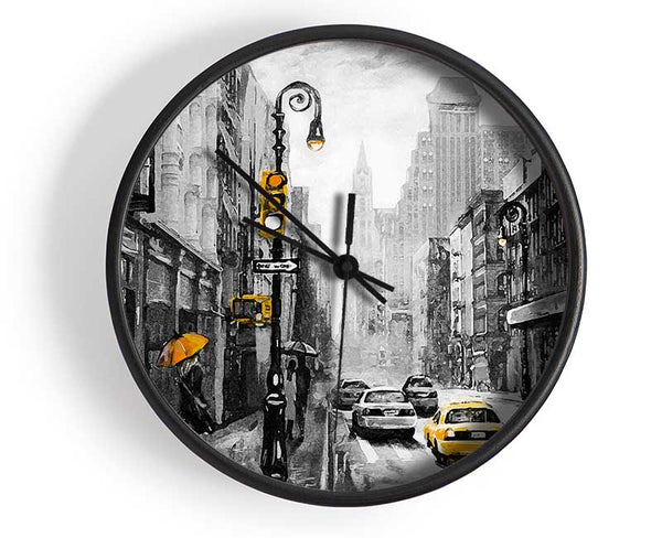 Yellow Cabs In The Streets Of NYC Clock - Wallart-Direct UK