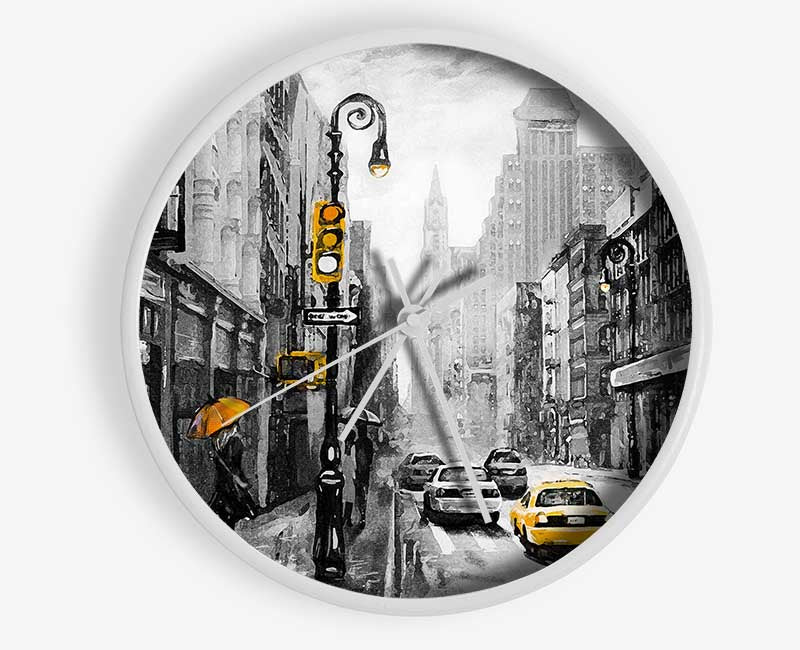 Yellow Cabs In The Streets Of NYC Clock - Wallart-Direct UK