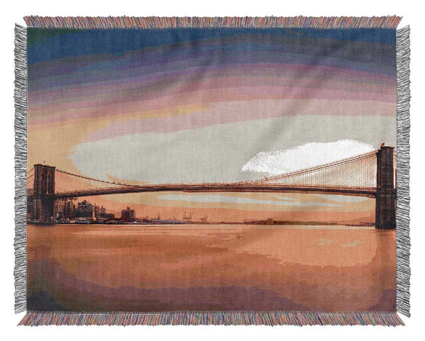 Sunset Over Brooklyn Bridge Woven Blanket