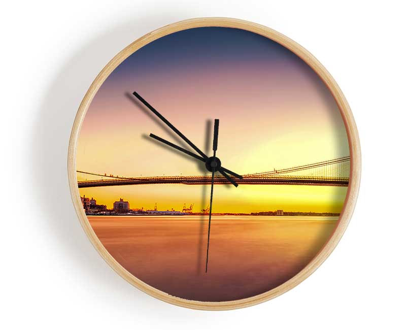 Sunset Over Brooklyn Bridge Clock - Wallart-Direct UK