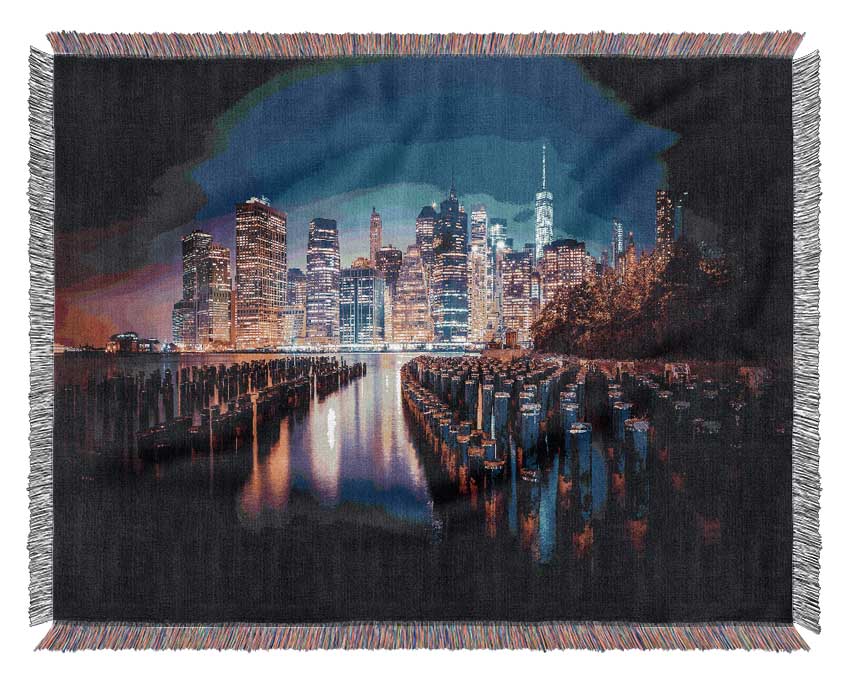 Twinkling Lights Of The Big City Woven Blanket