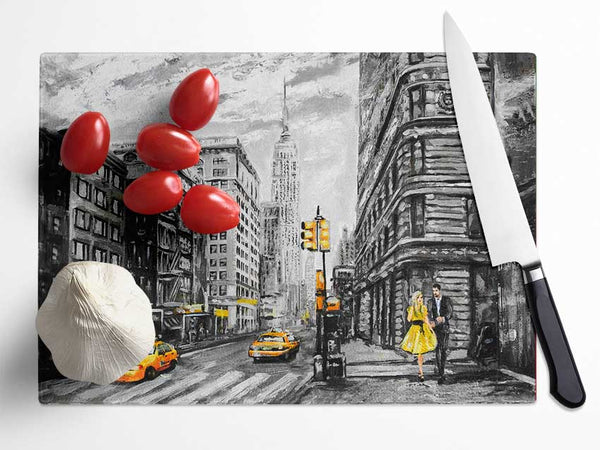 Romantic Walk In The Big Yellow City Glass Chopping Board