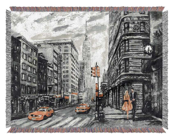 Romantic Walk In The Big Yellow City Woven Blanket