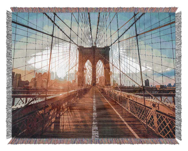 Sunset Through Brooklyn Bridge Woven Blanket