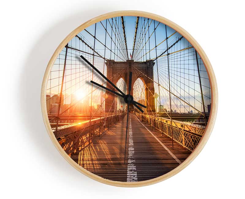 Sunset Through Brooklyn Bridge Clock - Wallart-Direct UK