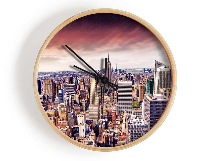 Pink Skies Over NYC Clock - Wallart-Direct UK