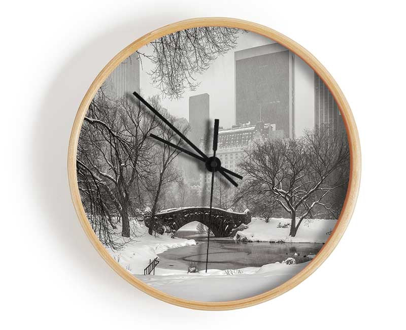 Winter Snow In Central Park Clock - Wallart-Direct UK