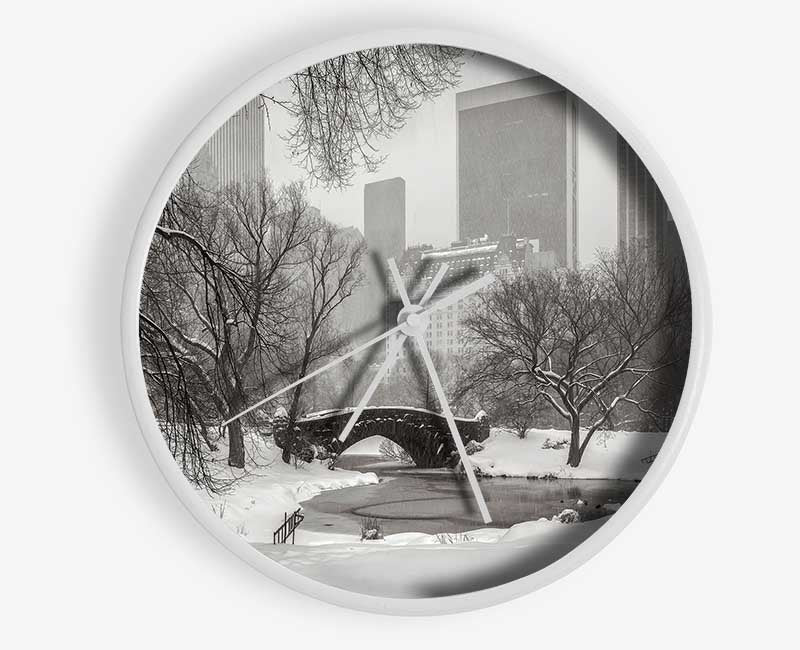 Winter Snow In Central Park Clock - Wallart-Direct UK