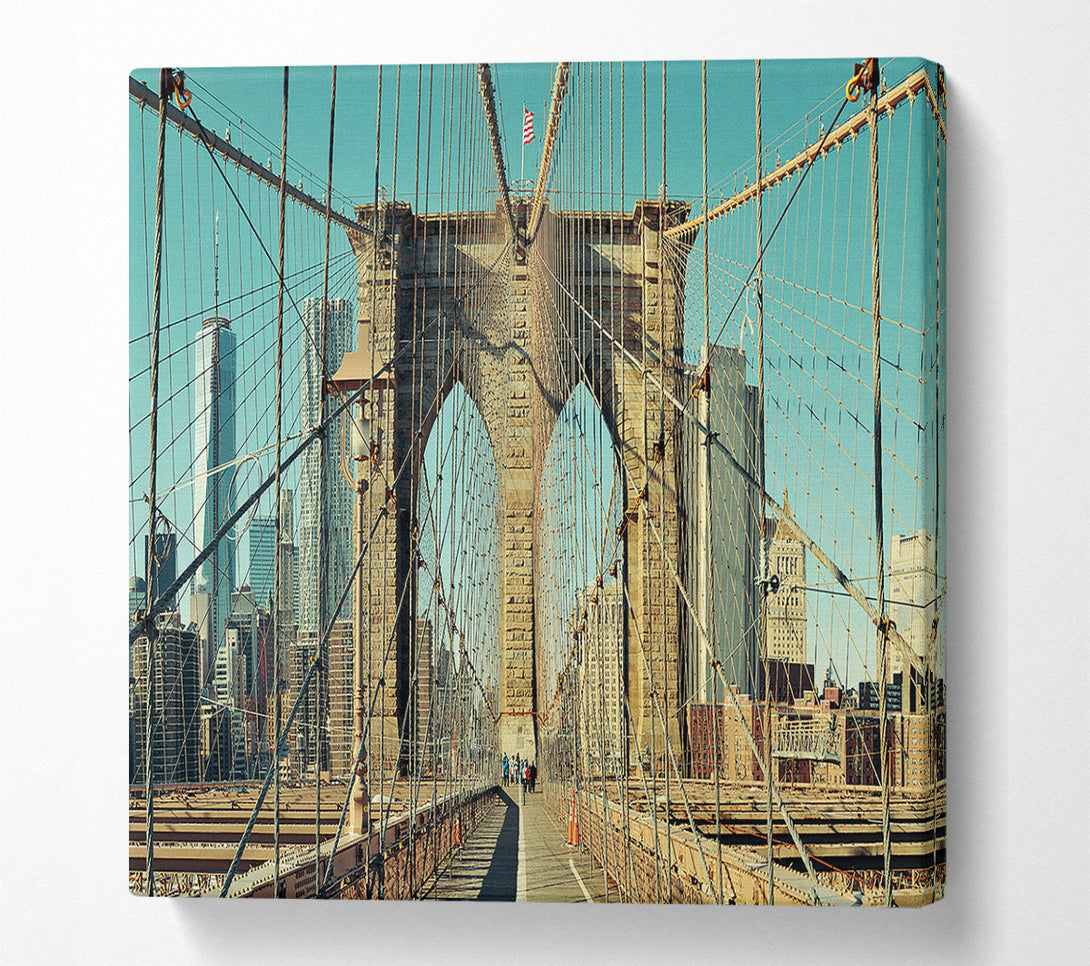 A Square Canvas Print Showing Walking Through The Brooklyn Bridge Square Wall Art