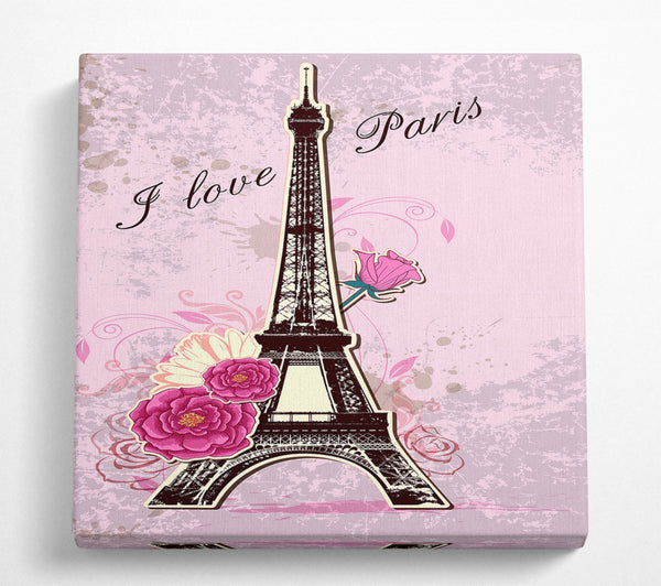 A Square Canvas Print Showing Eiffel Tower Love 1 Square Wall Art