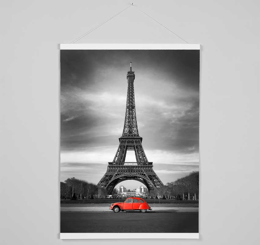 Eiffel Tower Red Car Hanging Poster - Wallart-Direct UK