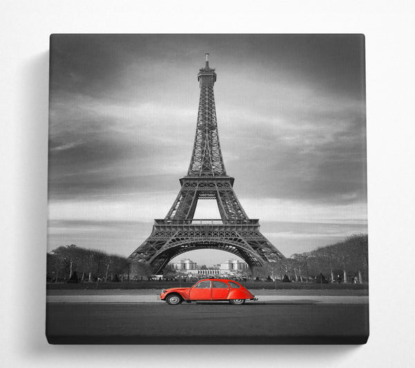 A Square Canvas Print Showing Eiffel Tower Red Car Square Wall Art