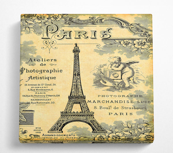 A Square Canvas Print Showing Eiffel Tower Retro 6 Square Wall Art