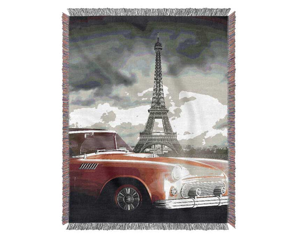 Eiffel Tower Retro Car Woven Blanket