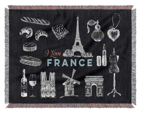 I Love France Woven Blanket