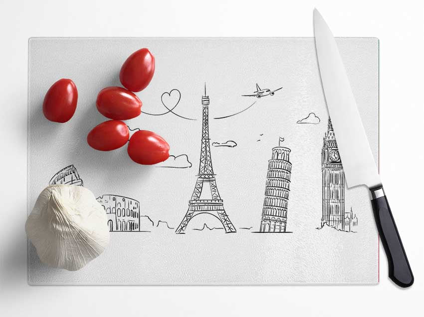 Famous Citys Of The Europe 2 Glass Chopping Board