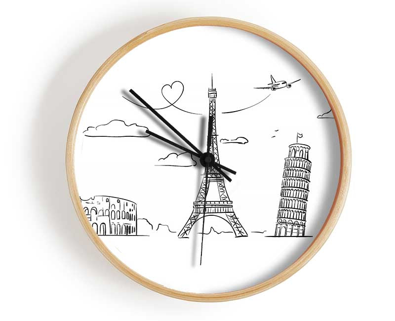 Famous Citys Of The Europe 2 Clock - Wallart-Direct UK