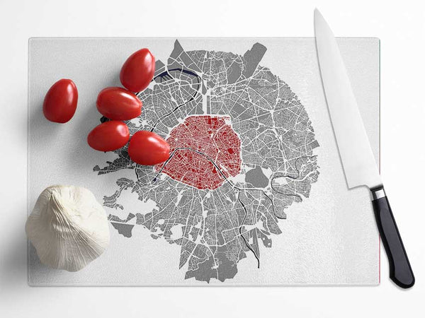 Map Of The City 5 Paris Glass Chopping Board