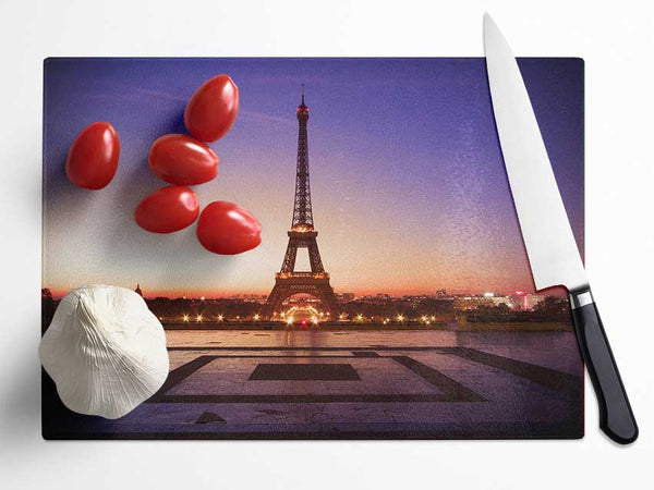 Eiffel Tower Sunset 7 Glass Chopping Board